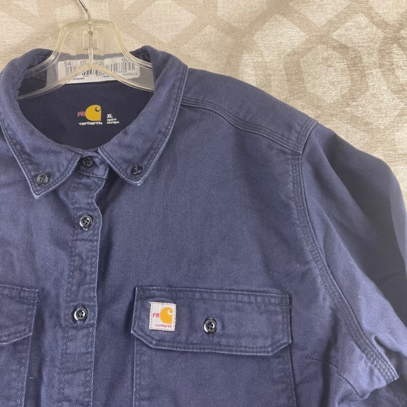 Carhartt FR Flame Resistant Navy Blue Button Down Work Shirt Womens XL 102459 - Picture 9 of 10
